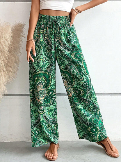 Tie Waist Printed Wide Leg Pants