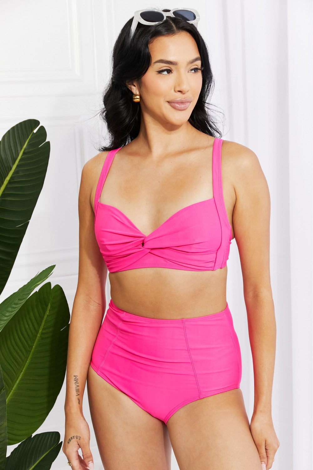 Pink High-Waisted Twist Bikini
