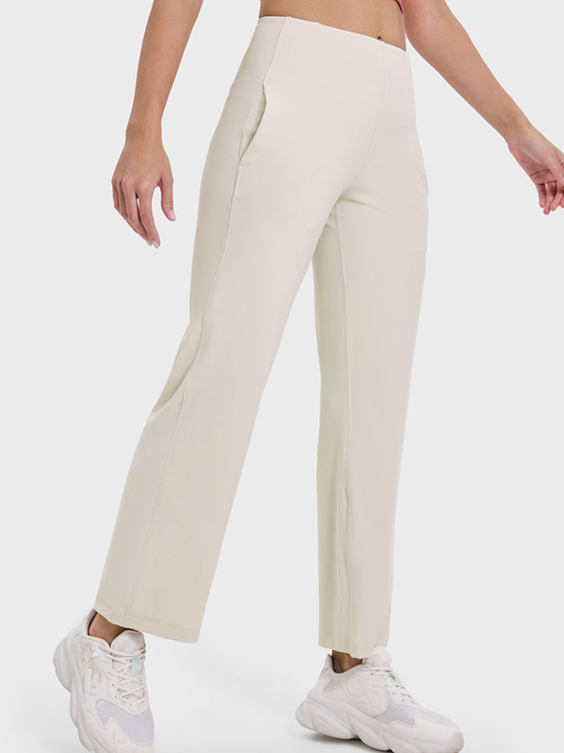 Pocketed High Waist Active Pants Beige