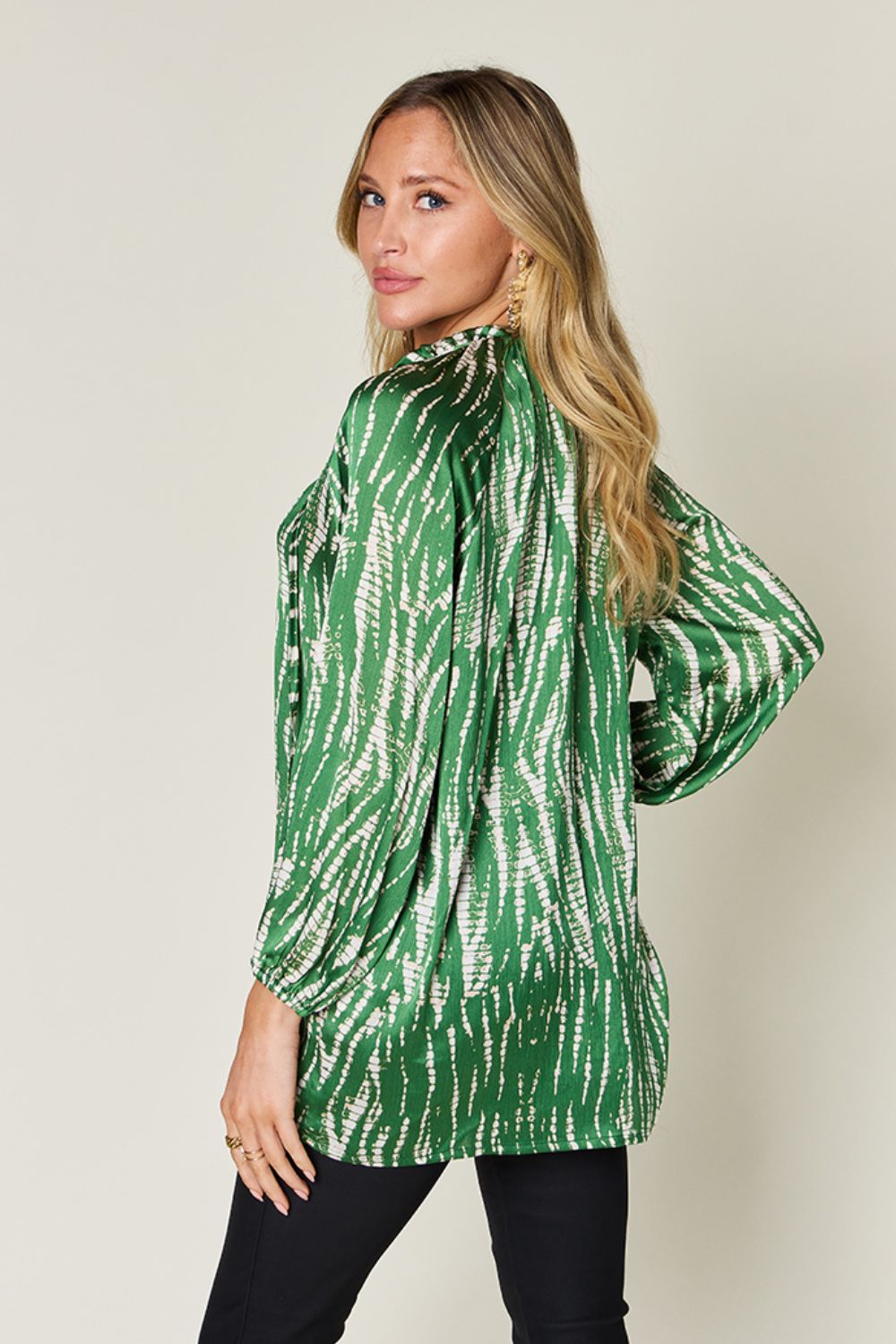 Opaque Printed Button-Up Long Sleeve Shirt
