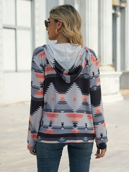 Geometric Hooded Sweatshirt Jacket