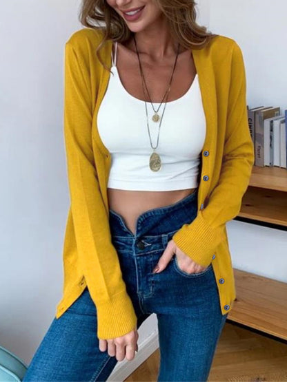 Button Up Long Sleeve Cardigan Mustard