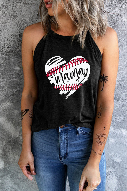 Heart Graphic Round Neck Tank Black