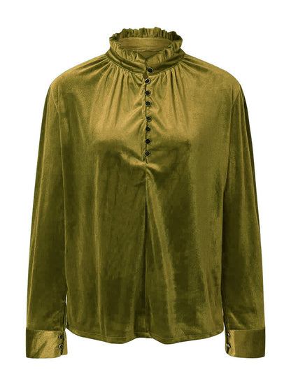 Half Button Long Sleeve Blouse Olive