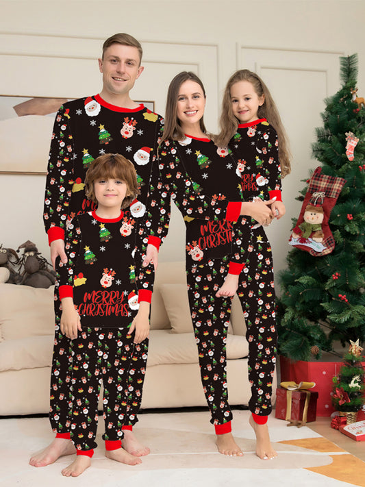 New Mommy and Me Santa Claus Printed Long-Sleeved Matching Pajamas Set (Children's Version) Photo Color