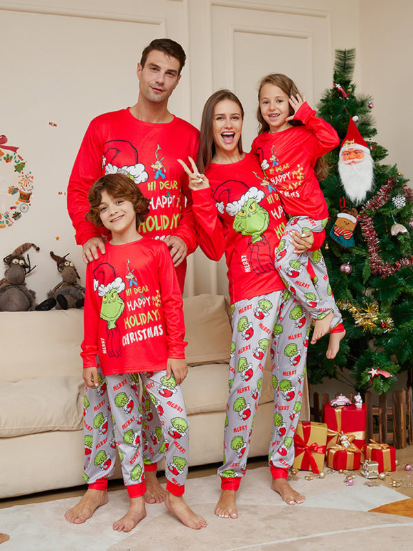 New Christmas Monster Letter Print Mommy and Me Matching Pajamas Set Red