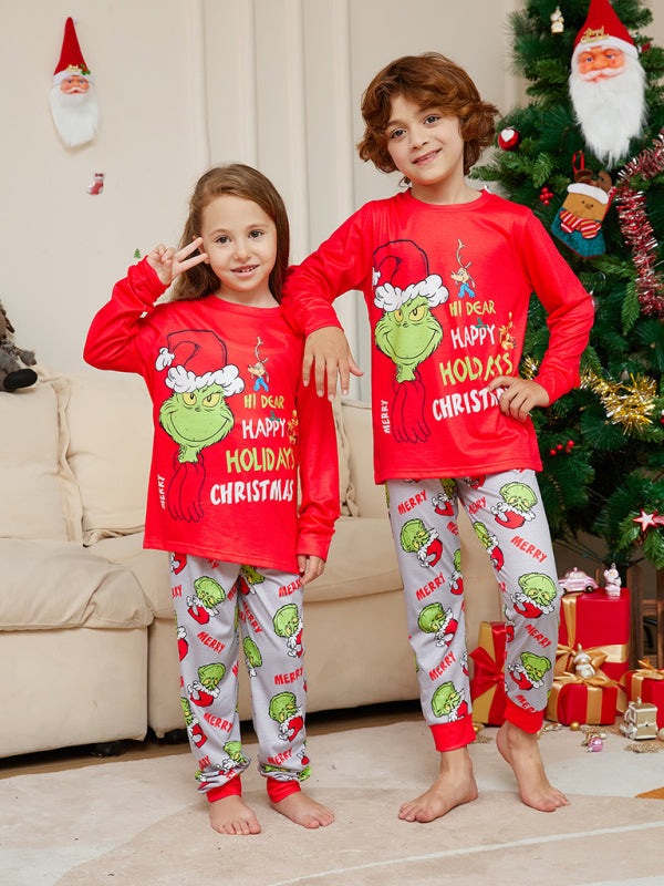 New Christmas Monster Letter Print Mommy and Me Matching Pajamas Set