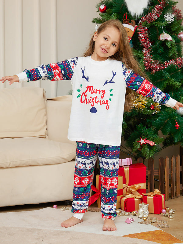 New Christmas Cartoon Letters Home Clothes Deer Antler Print Parent-Child Pajamas Set