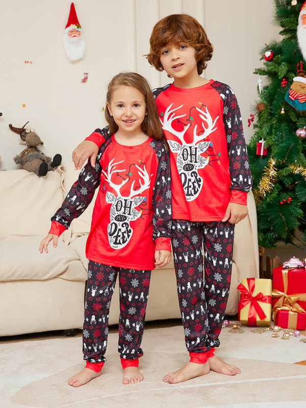New Christmas Cartoon Letter Printed Long Sleeve Round Neck Parent-Child Christmas Pajamas Set
