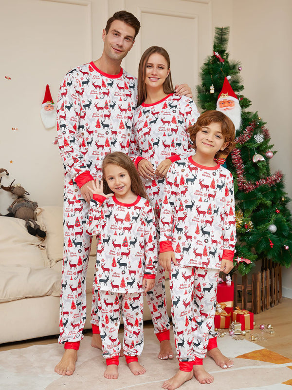 New cartoon full flower deer print parent-child Christmas pajamas home wear long-sleeved set