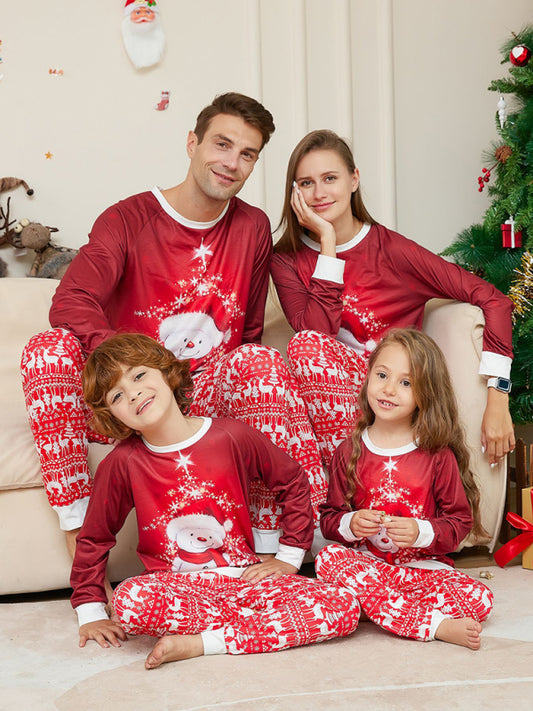 New Christmas snowman scarf parent-child Christmas home wear pajamas set Red