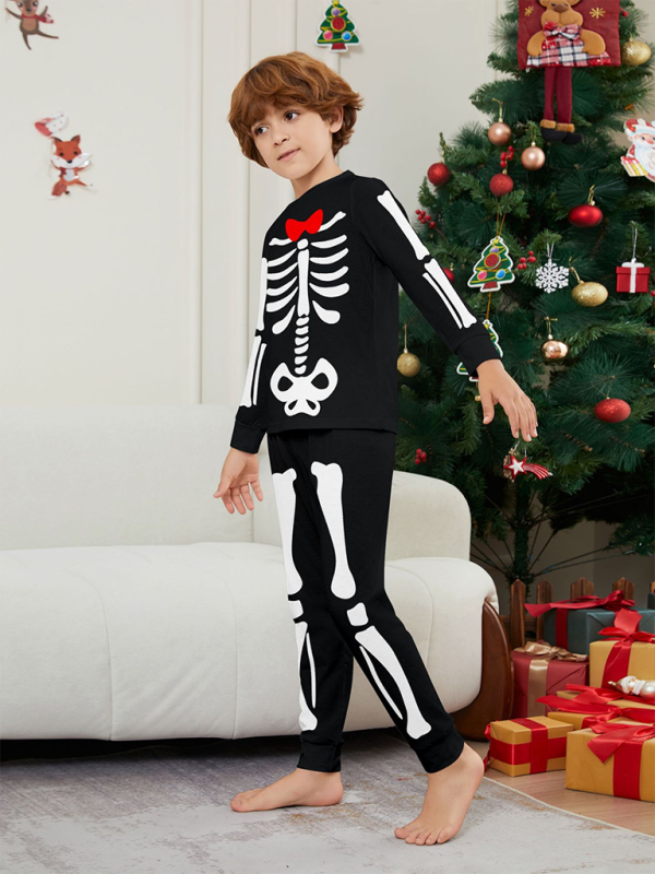 Halloween Parent-Child Home Costume Skeleton Bones Adult Child Neat Costume Pajama Set