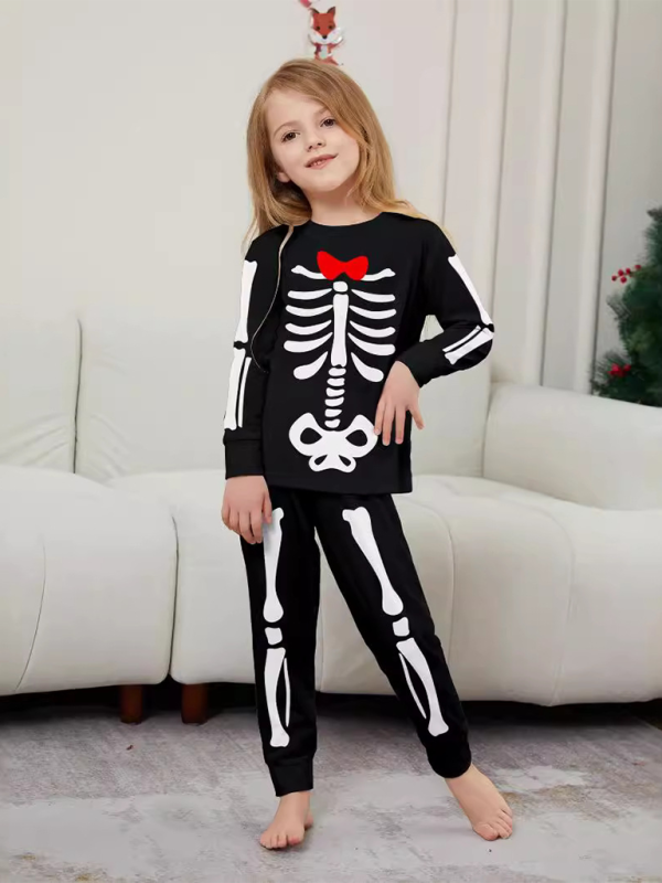 Halloween Parent-Child Home Costume Skeleton Bones Adult Child Neat Costume Pajama Set