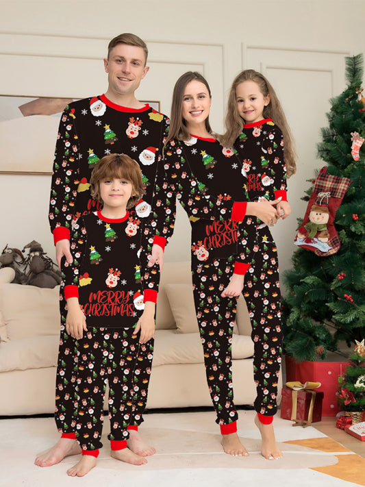 New Mommy and Me Santa Claus Printed Long-Sleeved Matching Pajamas Set (Dad Style) Photo Color