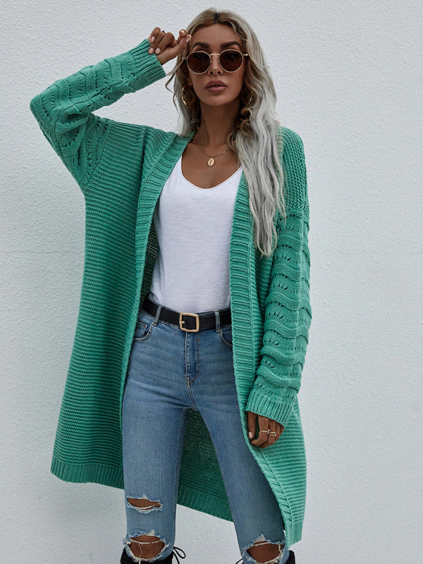 Women's Open Knit Long Sleeve Cardigan Green