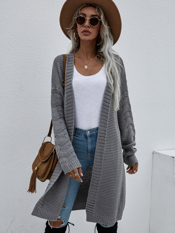 Women's Open Knit Long Sleeve Cardigan Neutral grey