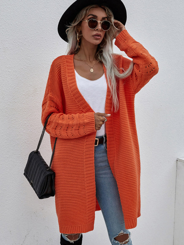 Women's Open Knit Long Sleeve Cardigan Orange