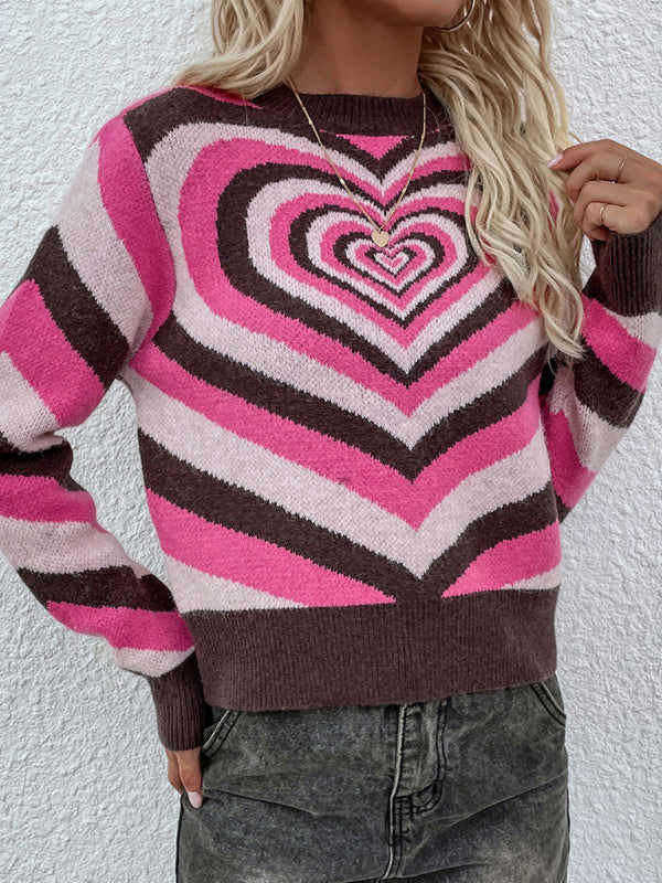 Women'S Round Neck Love Pullover Sweater