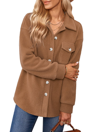 Women's solid color fashion Lapel Plush loose coat