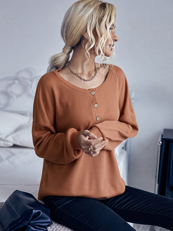 Women's Casual Solid Color Thin Long Sleeve Knit Sweater