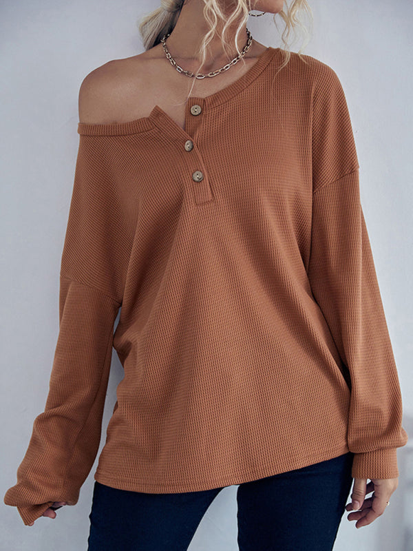 Women's Casual Solid Color Thin Long Sleeve Knit Sweater Brown