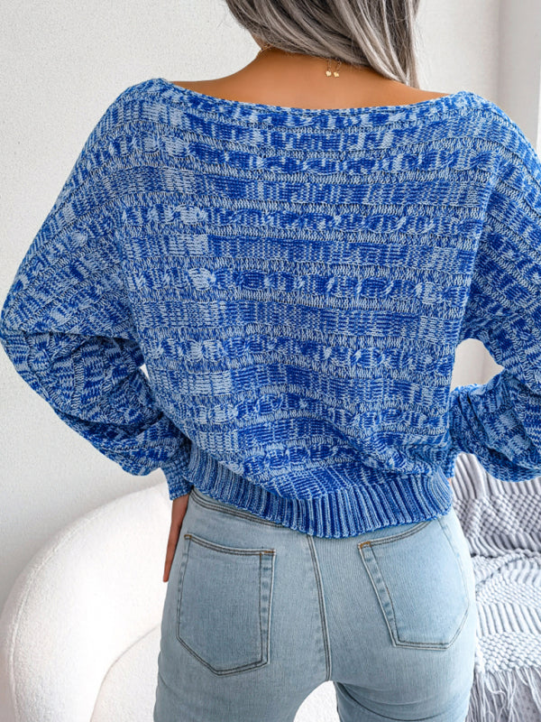 Women's fashion color fried dough twist long sleeve off shoulder knitted sweater