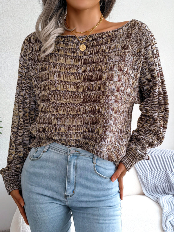 Women's fashion color fried dough twist long sleeve off shoulder knitted sweater