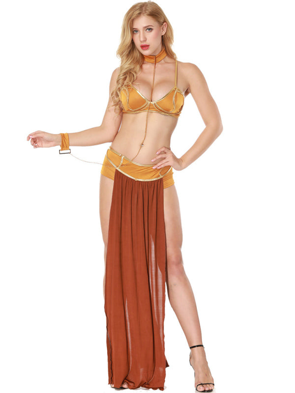 Women's Halloween Dance Queen Long Skirt Costume Coffee