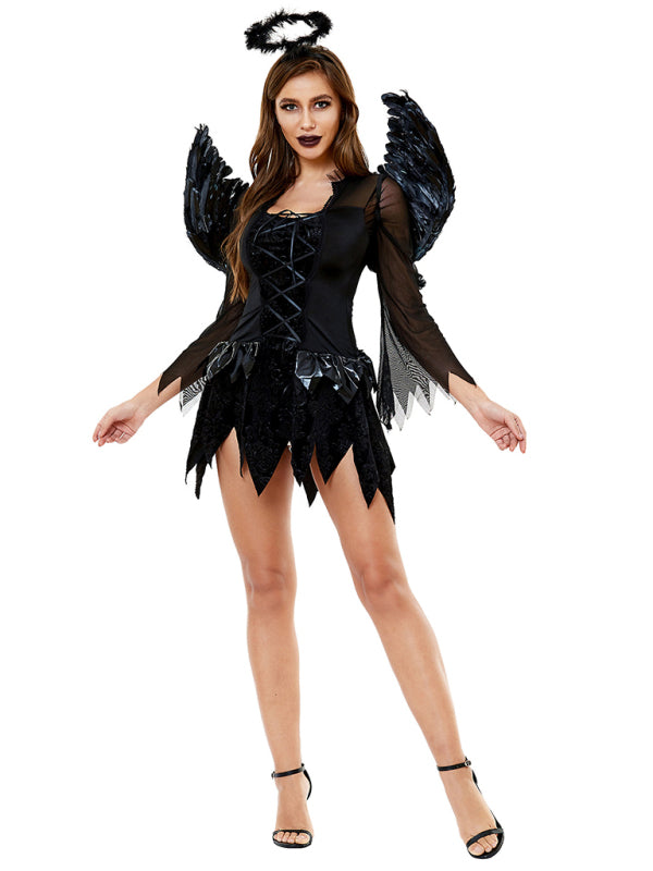 Women's Halloween Black Angel Costume Black