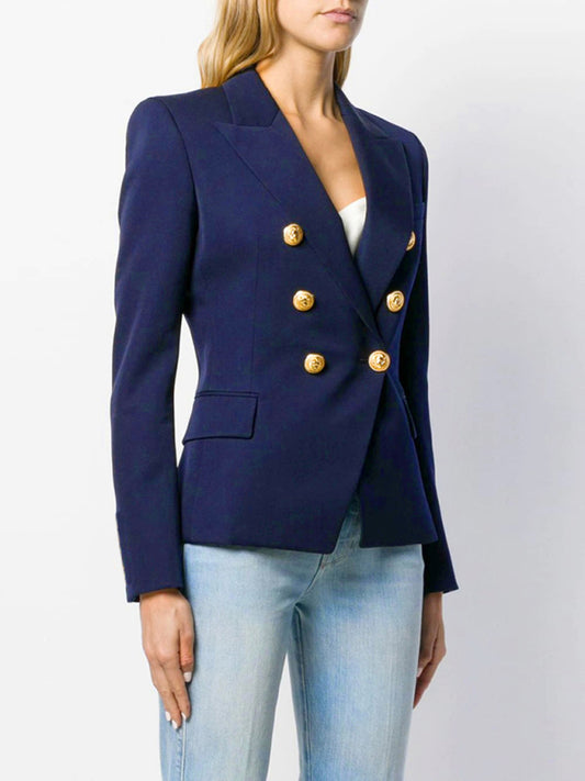 Women's fashion short double-breasted blazer Royal blue