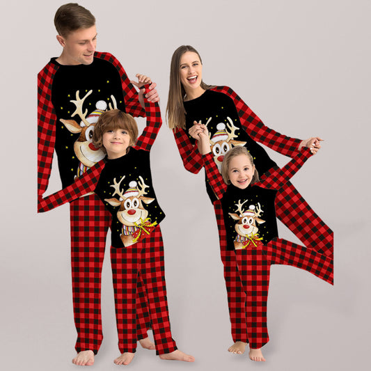 Holiday Reindeer Holiday Fitted Two Piece Pajamas Red Christmas Print 1