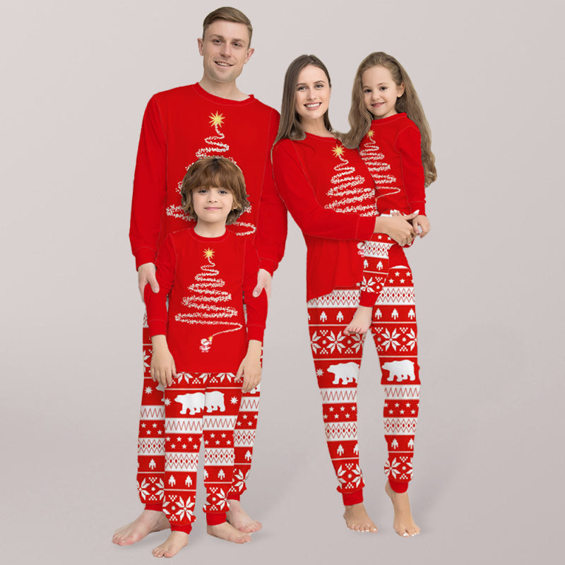 Girls' Long Sleeve Holiday Christmas Tree Polar Isle Holiday Fitted Two Piece Pajamas Red Christmas Print 1
