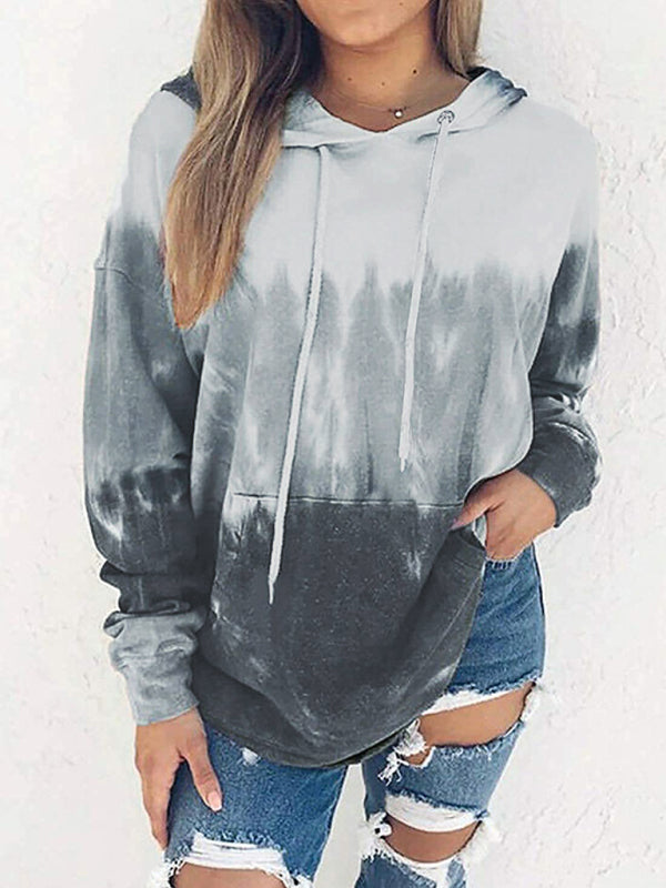 Spring autumn winter new women's top tie-dye hooded long-sleeved pocket sweater Printing 1