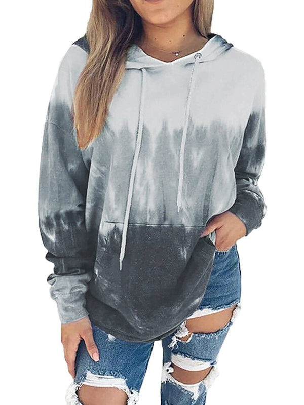 Spring autumn winter new women's top tie-dye hooded long-sleeved pocket sweater