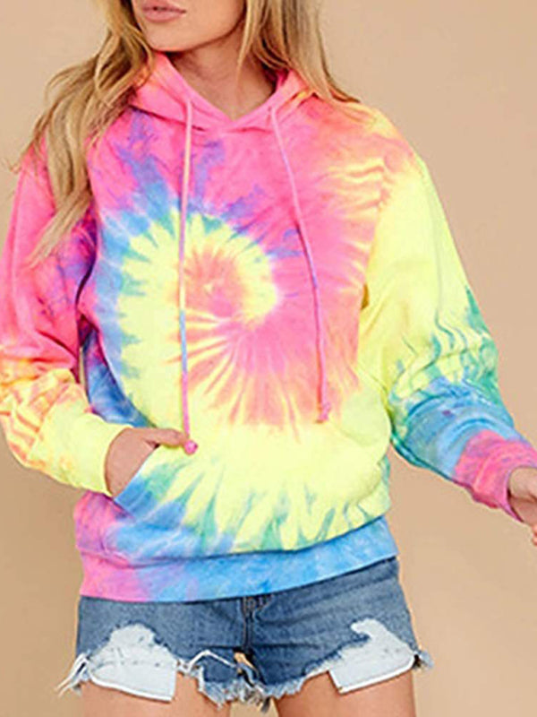 Spring autumn winter new women's top tie-dye hooded long-sleeved pocket sweater Printing 2