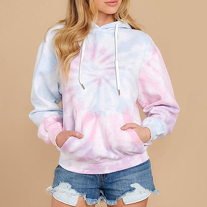 Spring autumn winter new women's top tie-dye hooded long-sleeved pocket sweater Printing 3