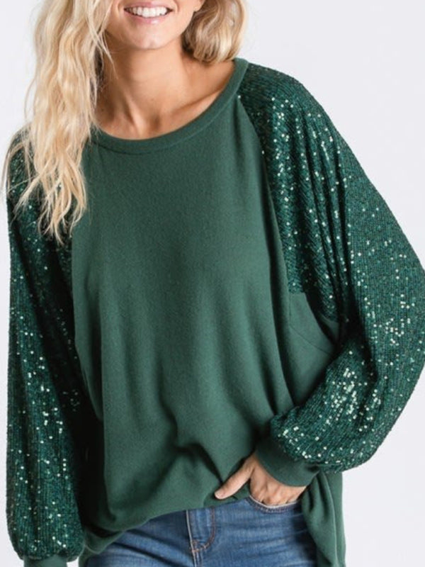 St. Patricks Day - Sequin Raglan Sleeve Top for Women