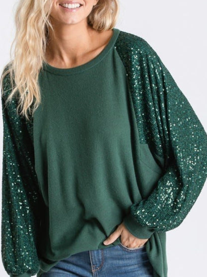 St. Patricks Day - Sequin Raglan Sleeve Top for Women