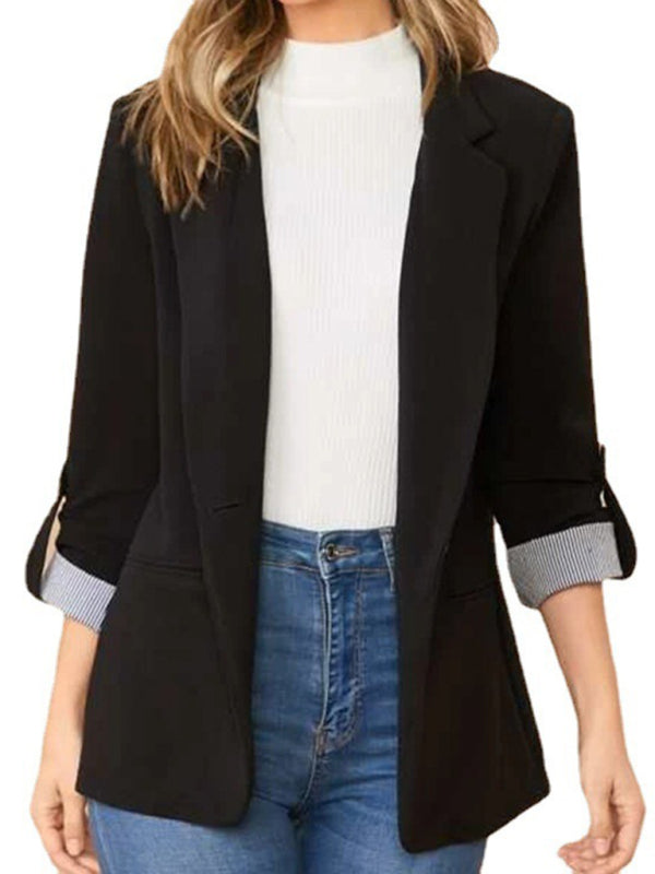 Fashion splicing lapel slim cardigan temperament suit jacket Black