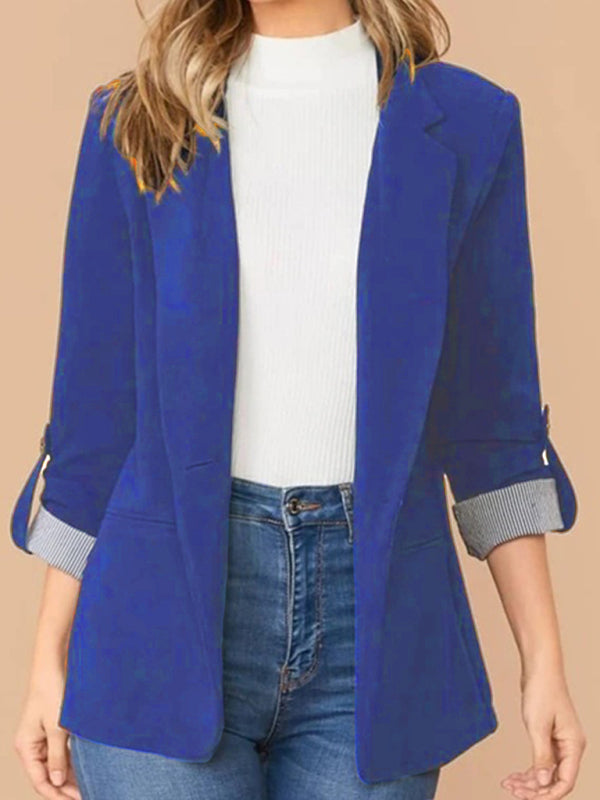Fashion splicing lapel slim cardigan temperament suit jacket Purplish blue navy