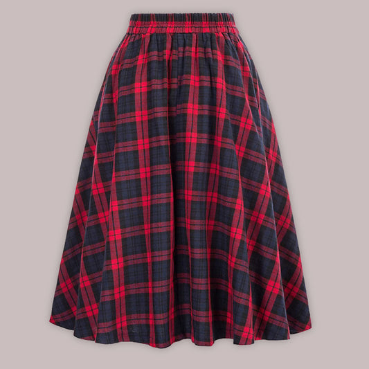 News Button Waist Swing Skirt Plaid Skirt Wool Swing Skirt Printing 1