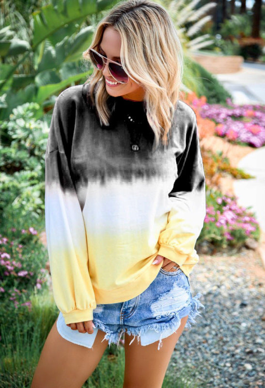 Women's Sweatshirt New Top Rainbow Gradient Printed Long Sleeve Sweatshirt