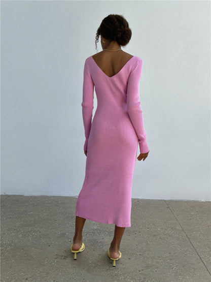 Slim long-sleeved knitted women's bottoming fashion all-match dress