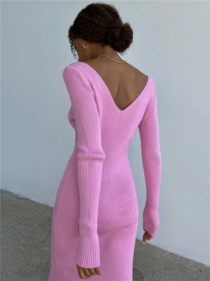 Slim long-sleeved knitted women's bottoming fashion all-match dress