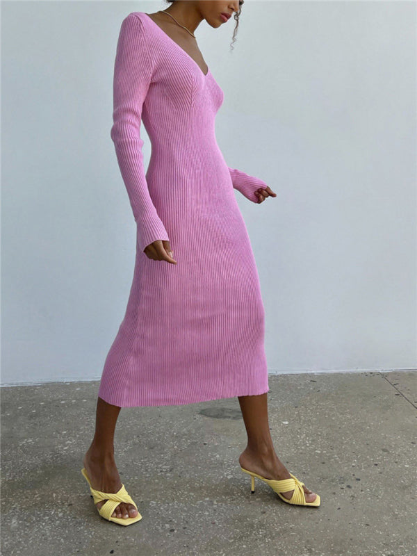 Slim long-sleeved knitted women's bottoming fashion all-match dress