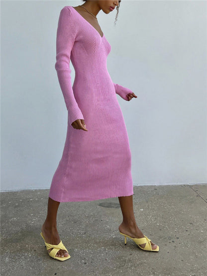 Slim long-sleeved knitted women's bottoming fashion all-match dress