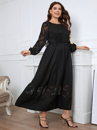 plus size knee length lace long sleeve dress