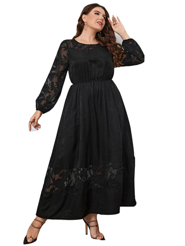 plus size knee length lace long sleeve dress