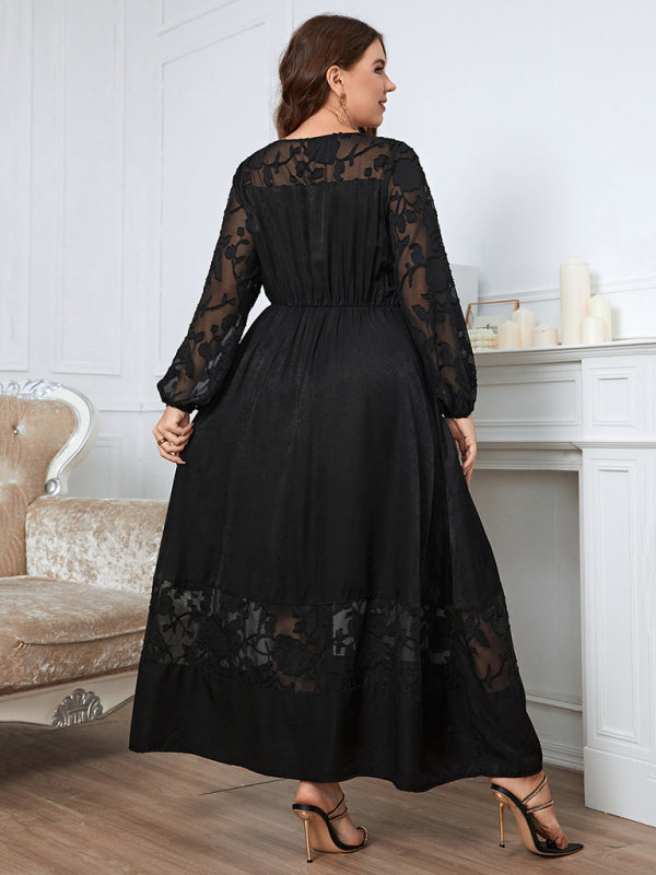 plus size knee length lace long sleeve dress