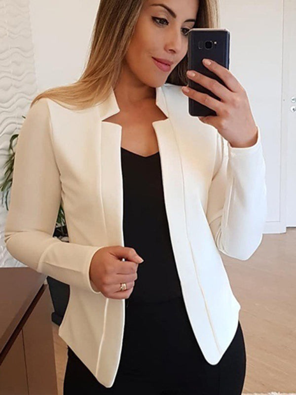 Small suit long sleeve solid color cardigan jacket top White